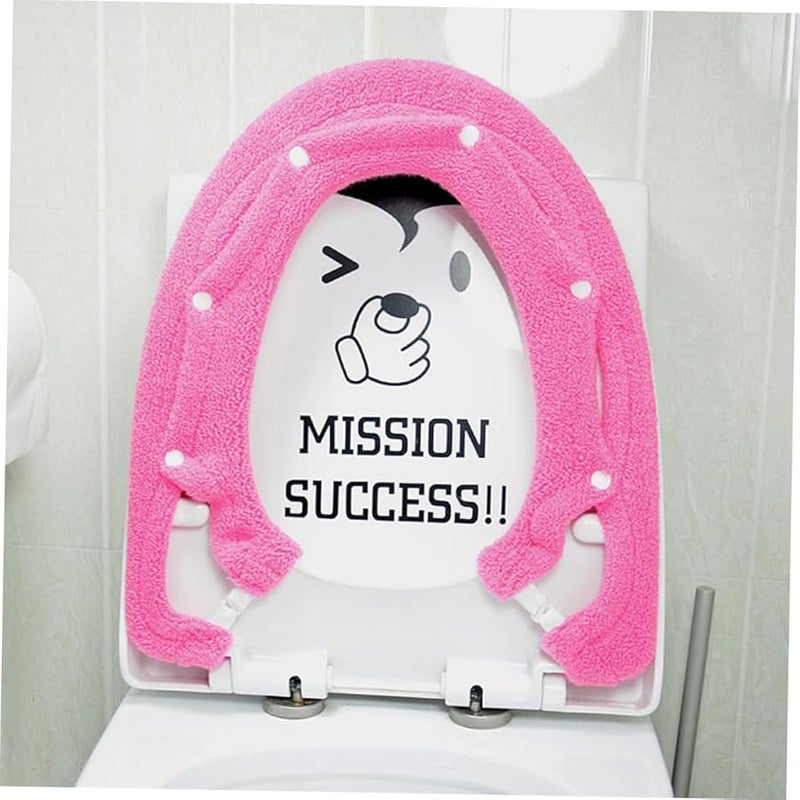 وسادة مقعد مرحاض دافئة وسميكة، بسجادة ناعمة ومريحة بلون وردي، حجم متوسط بتصميم زر لقط. - Image 5